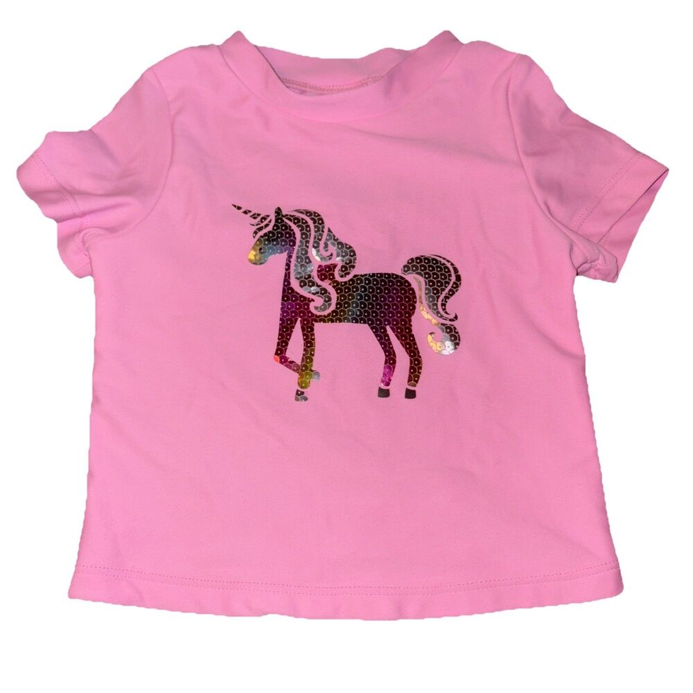 Floatimini Infant Girl’s Pink Sequined Unicorn Rash Guard 12 Months